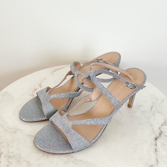 Stuart Weitzman Mariposa 80 Open Toe Sandals Metallic Silver Size 10 - Picture 4 of 7